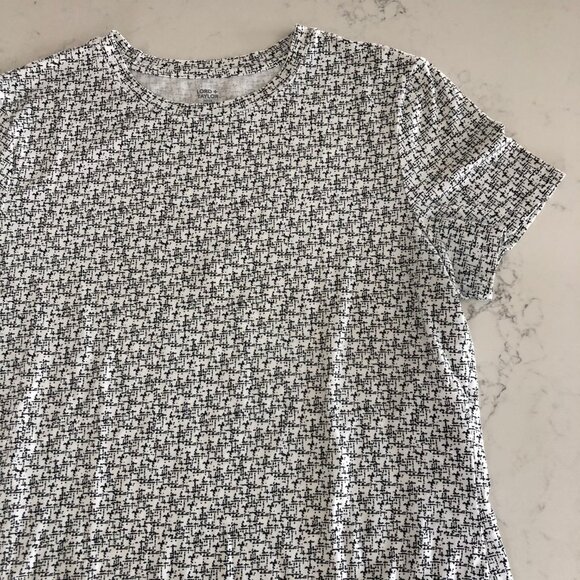 Lord + Taylor Petite Casual SS Crew Neck Cotton Print Top White + Black Sz LP - Picture 3 of 8